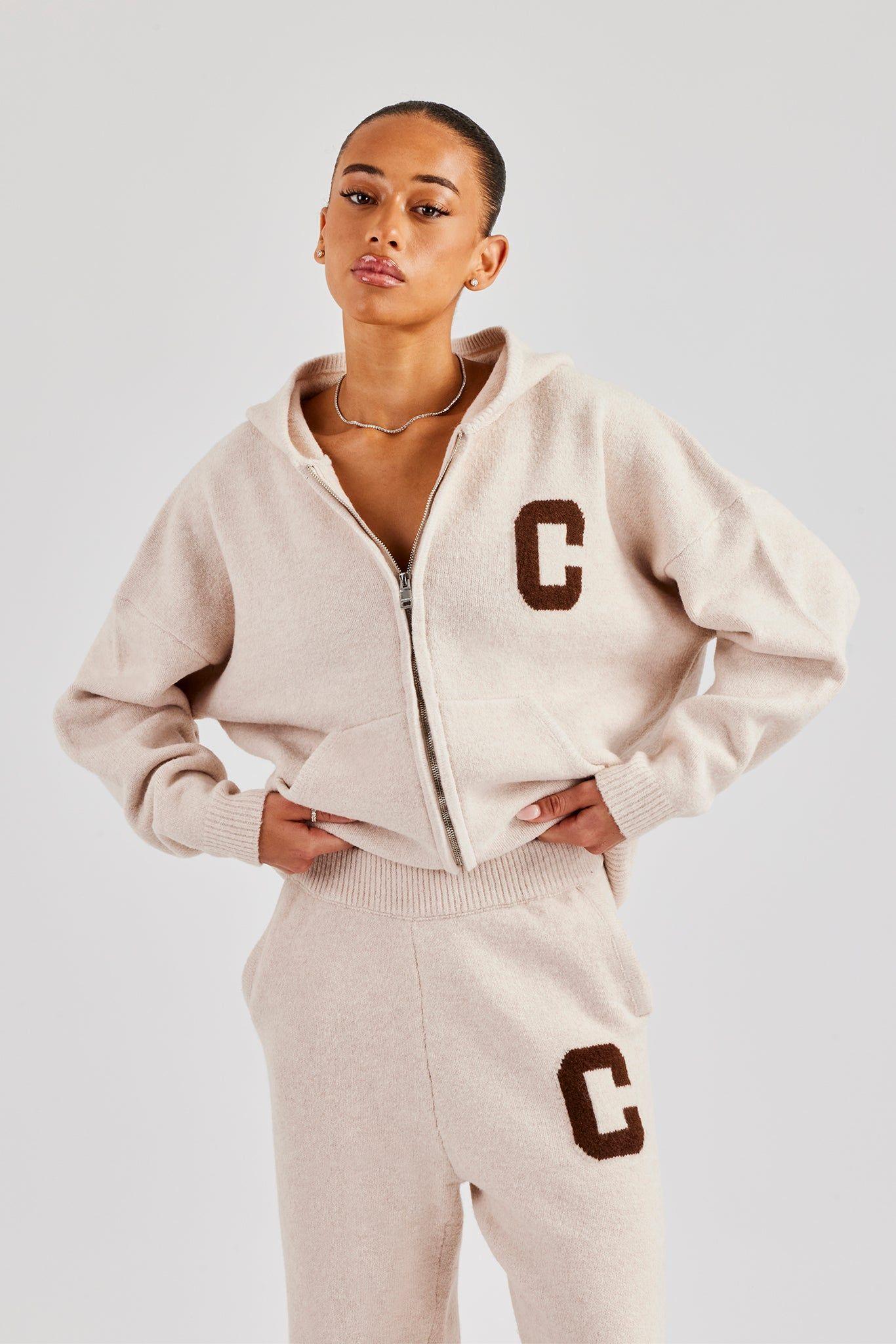 Hooded Zip Through Knitted Jumper - Off White by CERNUCCI