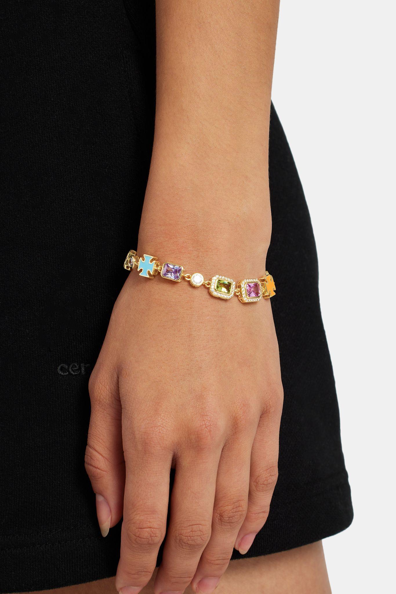 Pink Multi Gemstone Motif Bracelet - Gold by CERNUCCI