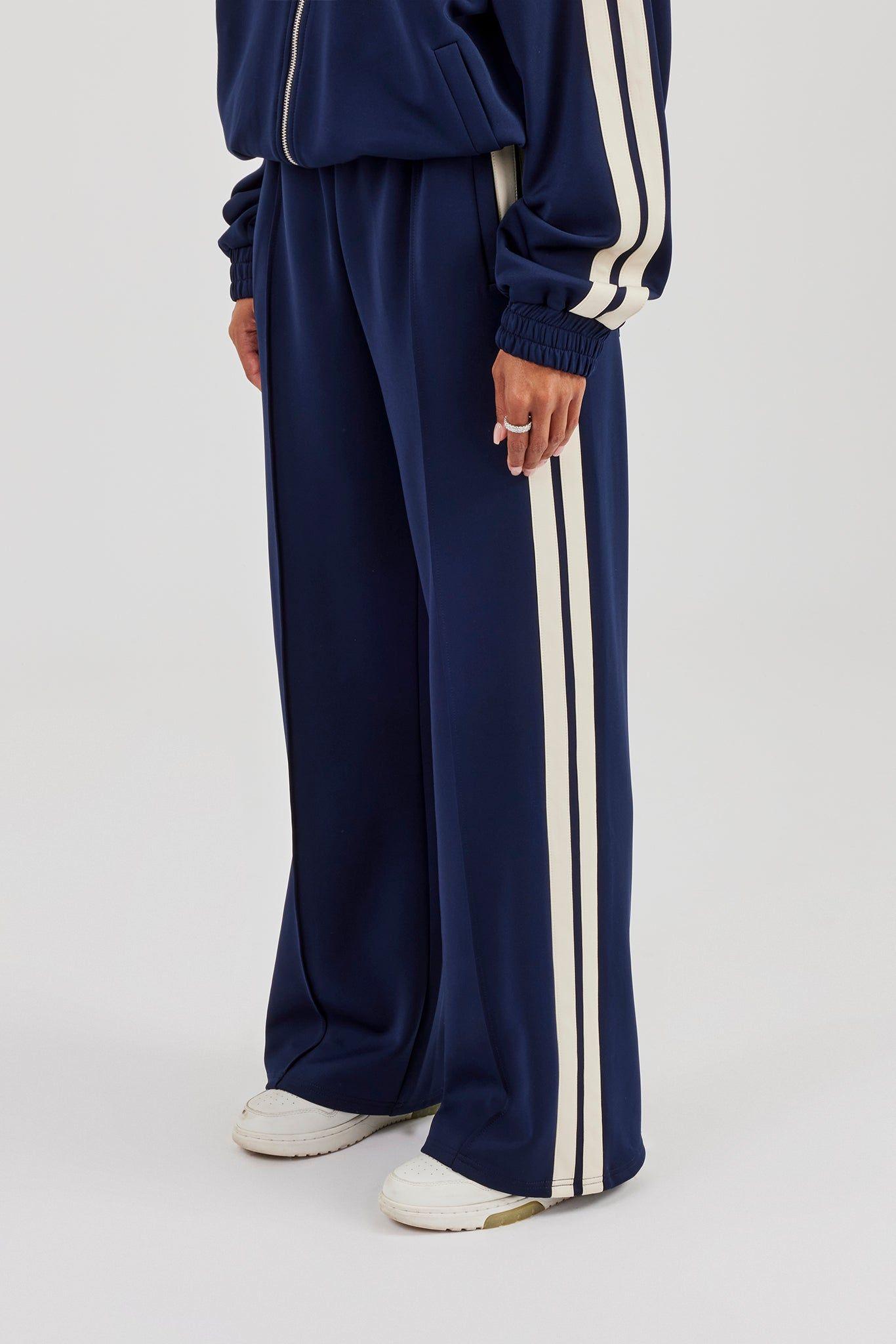 Taping Wide Leg Track Pant - Navy Blue by CERNUCCI