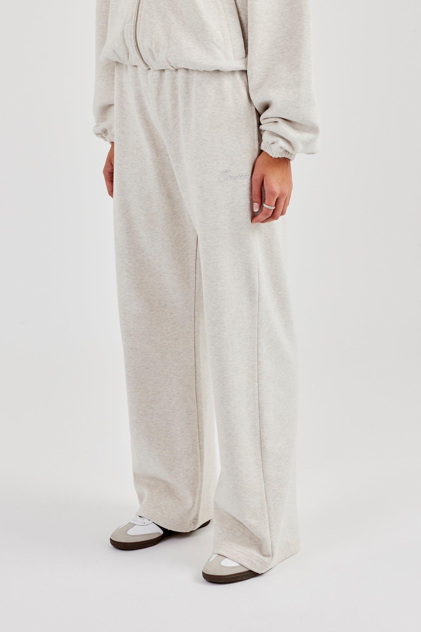 Towelling Applique Wide Leg Jogger - Grey Marl by CERNUCCI