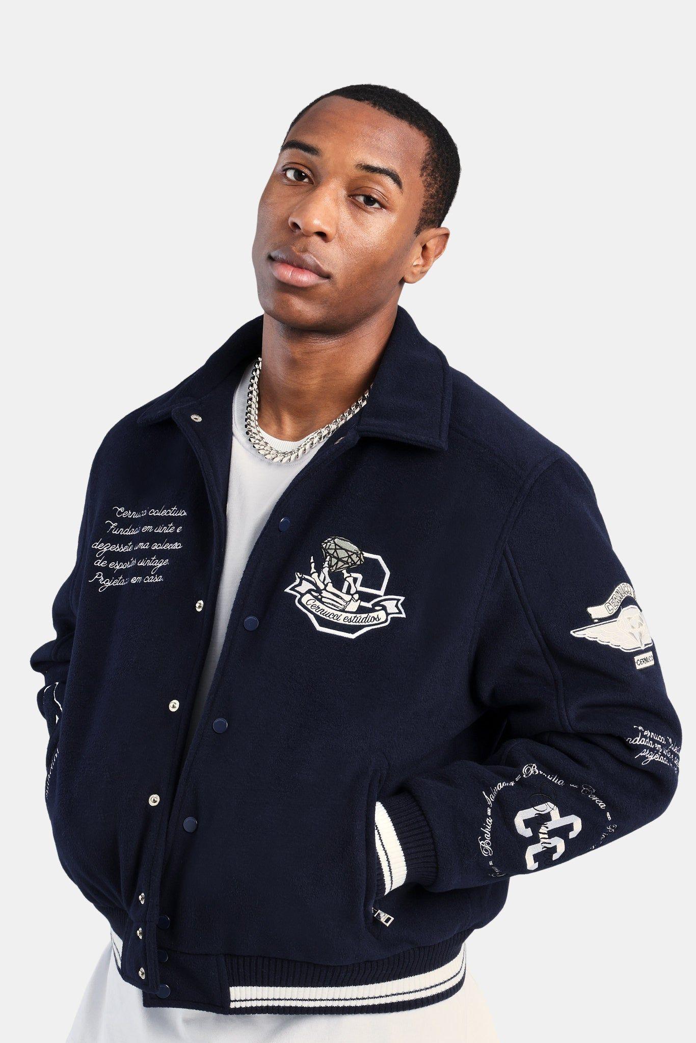Varsity Harrington Bomber Jacket - Navy by CERNUCCI