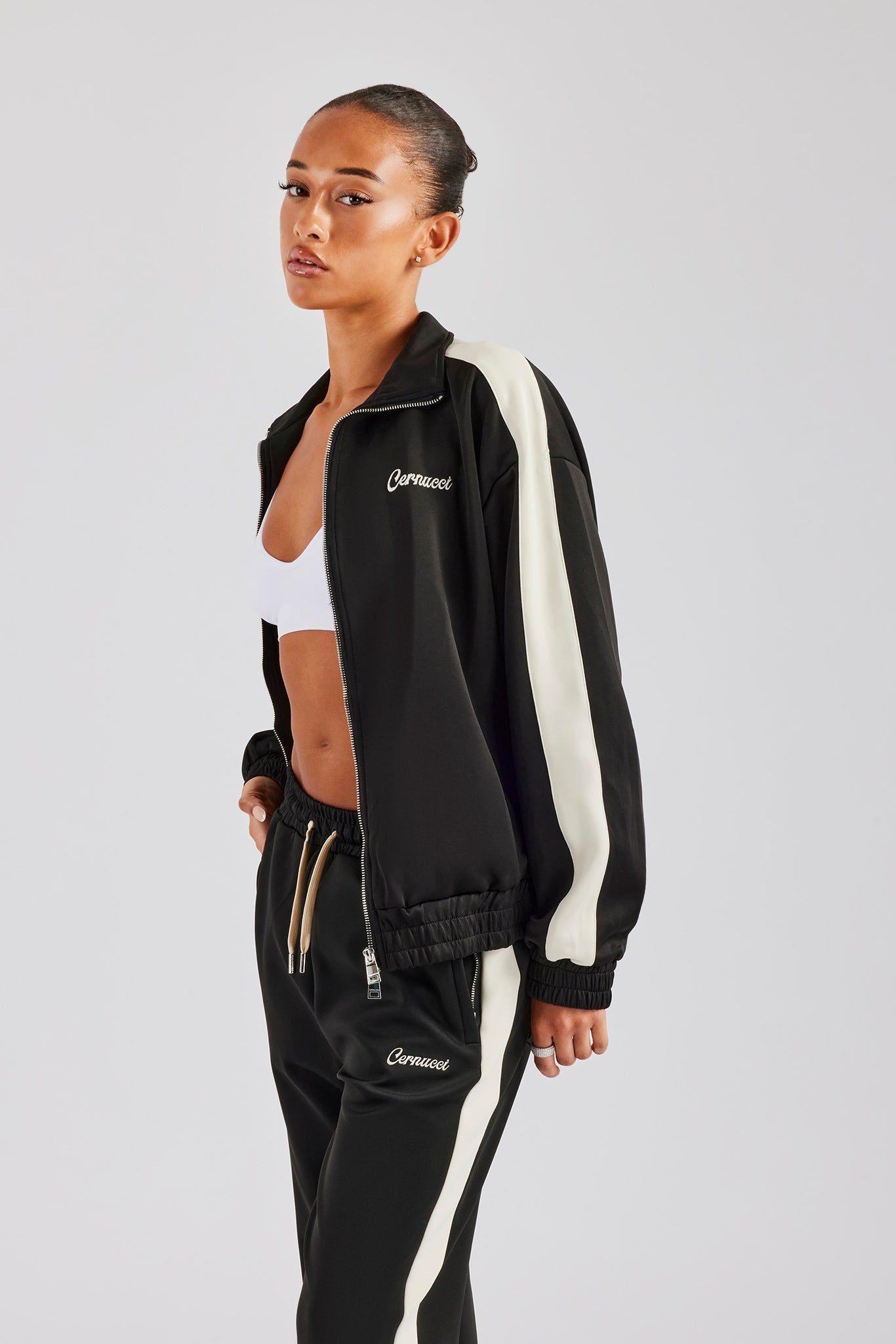 Womens Contrast Panel Track Jacket - Black by CERNUCCI