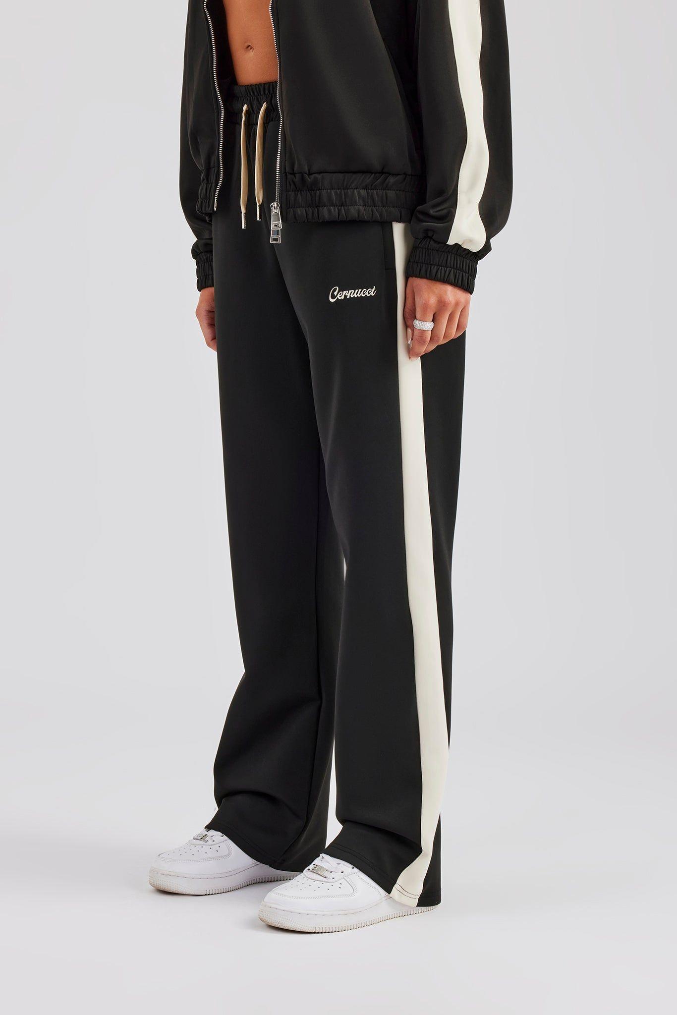 Womens Contrast Panel Track Pant - Black by CERNUCCI