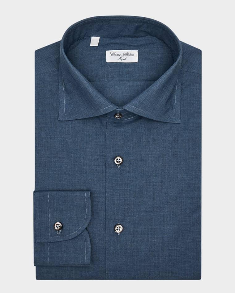 Men's Cotton Melange Spread-Collar Sport Shirt by CESARE ATTOLINI