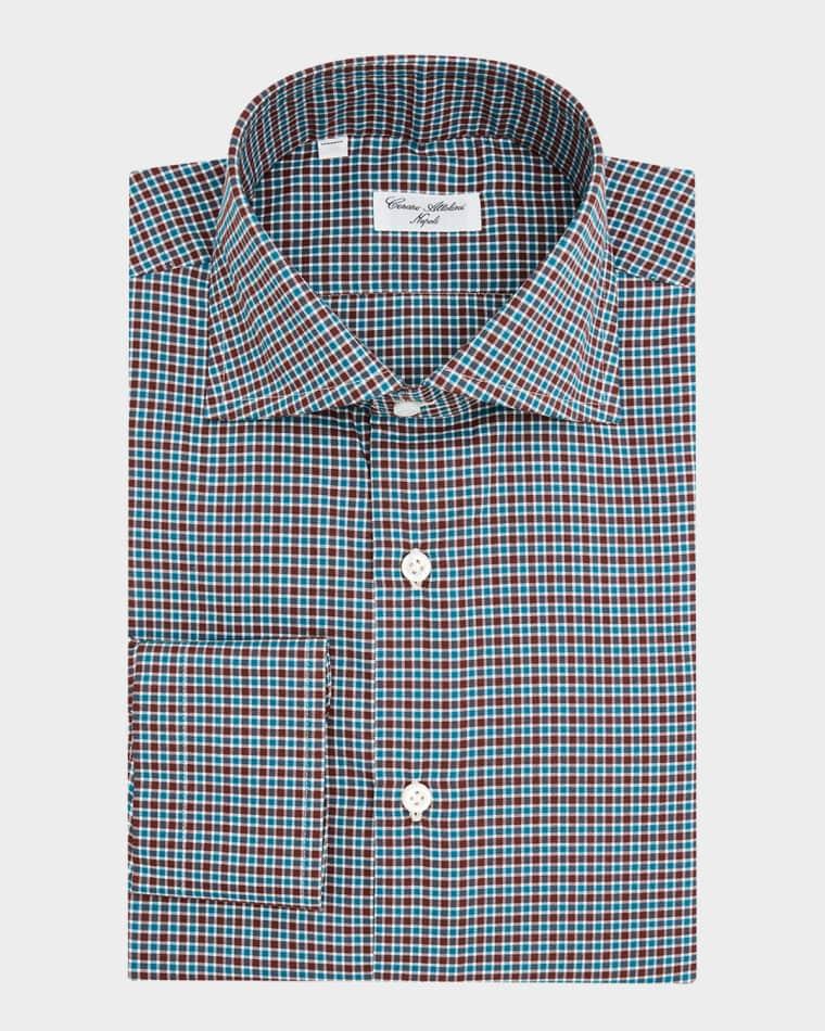Men's Cotton Petite-Plaid Sport Shirt by CESARE ATTOLINI