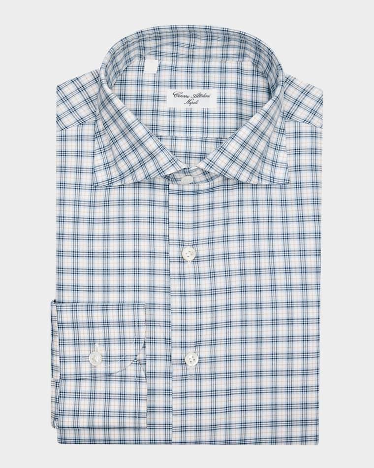 Men's Cotton Petite-Plaid Sport Shirt by CESARE ATTOLINI