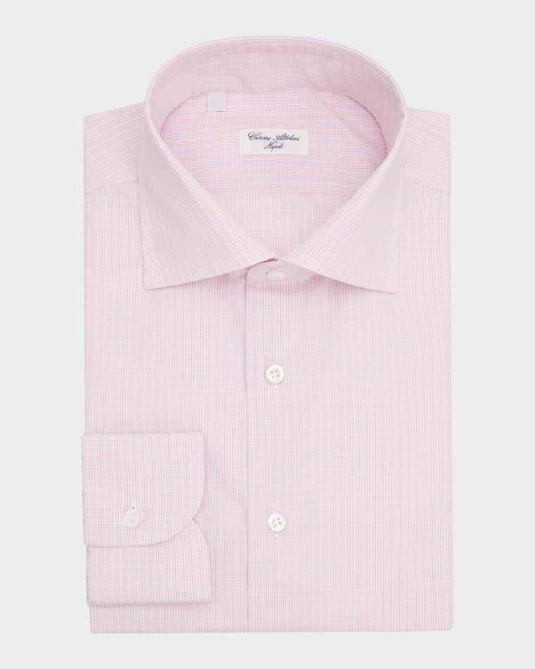 Men's Micro-Plaid Cotton Dress Shirt by CESARE ATTOLINI