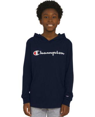 Big Boys Signature Logo Long-Sleeve Hooded T-Shirt by CHAMPION