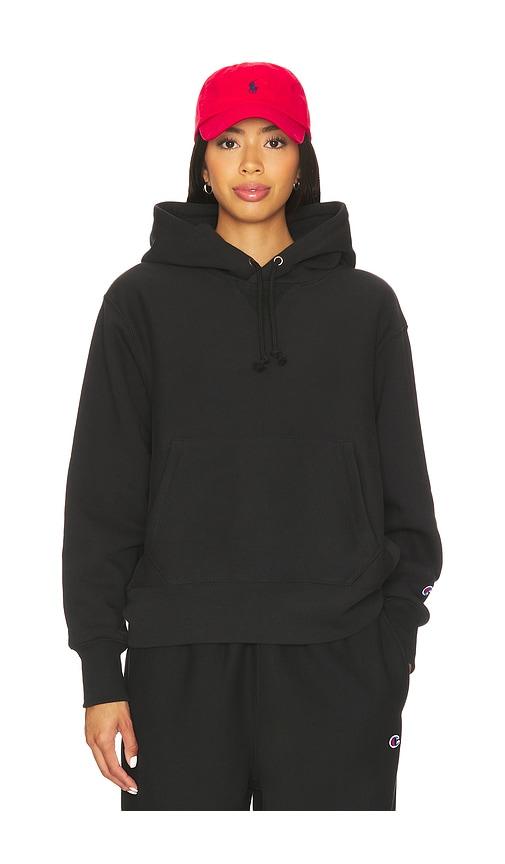 Champion Essentials Reverse Weave Hoodie Sweatshirt in Black by CHAMPION