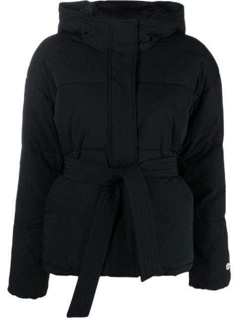 hoodied tie-waist puffer jacket by CHAMPION