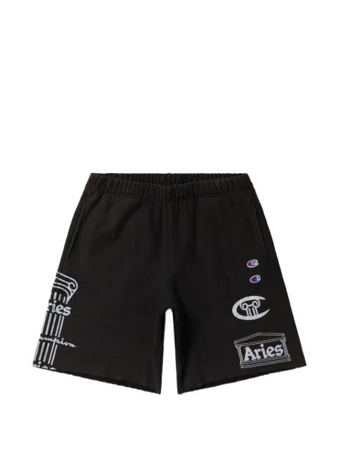 x Aries logo-print raw-cut shorts by CHAMPION