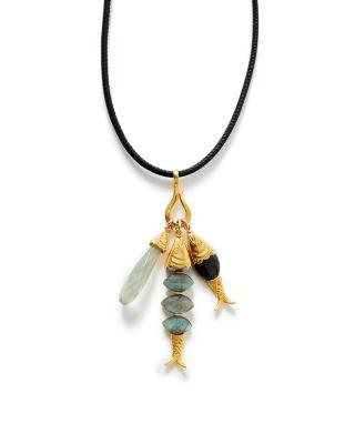 Gemstone Fish Leather Pendant Necklace by CHAN LUU