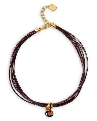 Gemstone Multi Strand Leather Pendant Necklace by CHAN LUU