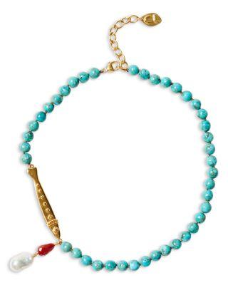 Gemstone & Fish Charm Turquoise Beaded Pendant Necklace by CHAN LUU