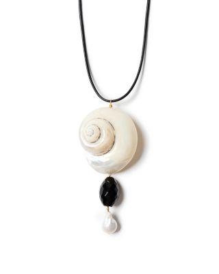 Magpie Shell & Gemstone Leather Pendant Necklace by CHAN LUU