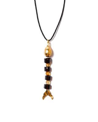Multi Gemstone Fish Black Cord Pendant Necklace by CHAN LUU