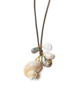 Turbo Shell & Multi Gemstone Leather Pendant Necklace by CHAN LUU
