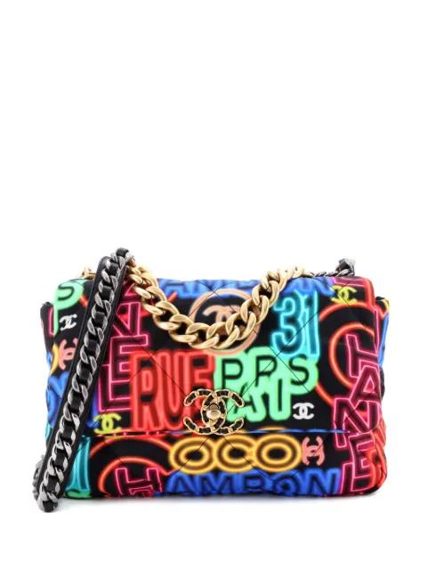 19 Flap Bag Quilted Graffiti Print Fabric Medium crossbody bag by CHANEL 