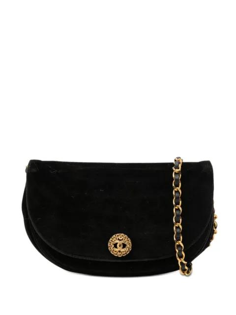 1984-1986 CC Quilted Velvet Half Moon Flap crossbody bag by CHANEL 
