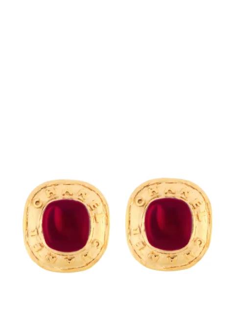1987 logo-detail cabochon clip-on earrings by CHANEL 