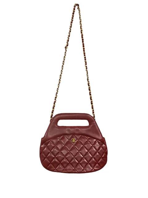 1989-1991 CC Quilted Lambskin Top Handle Round Frame Bag satchel by CHANEL 