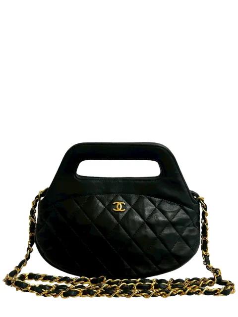 1989-1991 CC Quilted Lambskin Top Handle Round Frame Bag satchel by CHANEL 