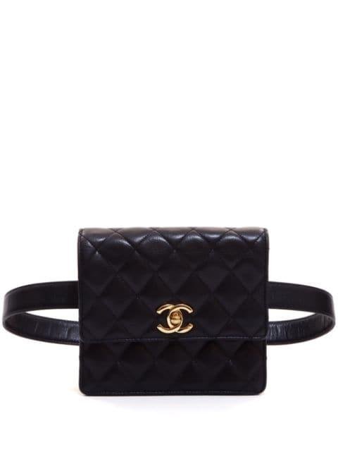 1989-1991 CC turn-lock diamond-quilted belt bag by CHANEL