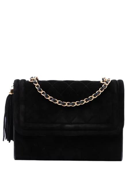 1989-1991 Quilted Suede Tassel Flap crossbody bag by CHANEL 