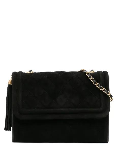 1989-1991 Quilted Suede Tassel Flap crossbody bag by CHANEL 