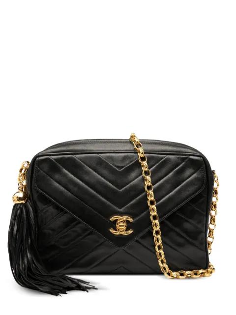 1991-1994 CC Chevron Lambskin Tassel Chain Camera Bag crossbody bag by CHANEL 
