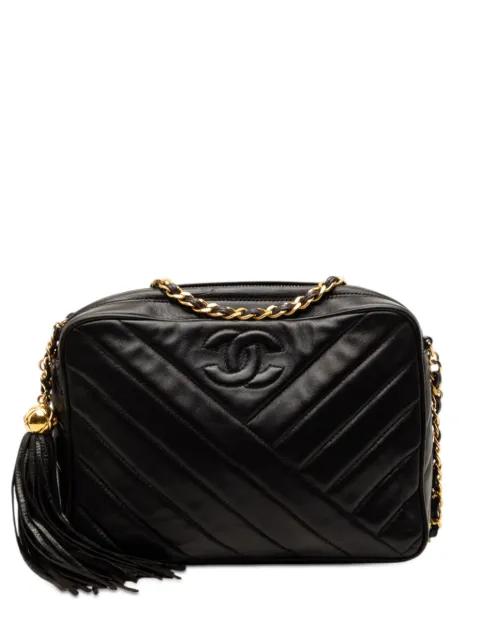1991-1994 CC Diagonal Quilted Lambskin Tassel Camera Bag crossbody bag by CHANEL 