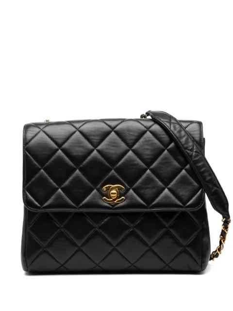 1996-1997 Small Square Lambskin Straight Single Flap crossbody bag by CHANEL 