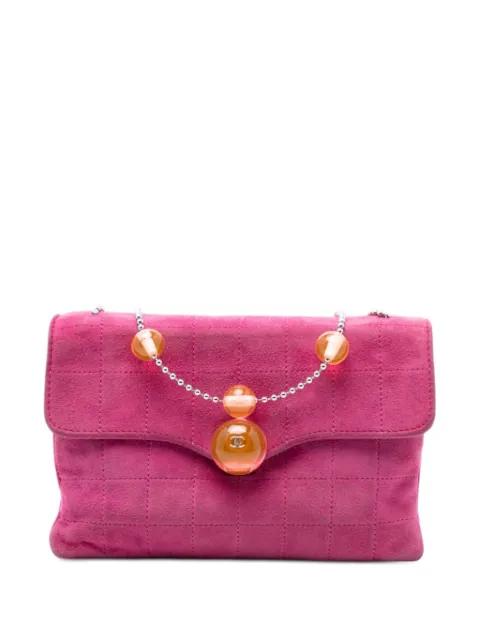2000-2002 CC Choco Bar Suede Beaded Chain Flap shoulder bag by CHANEL 