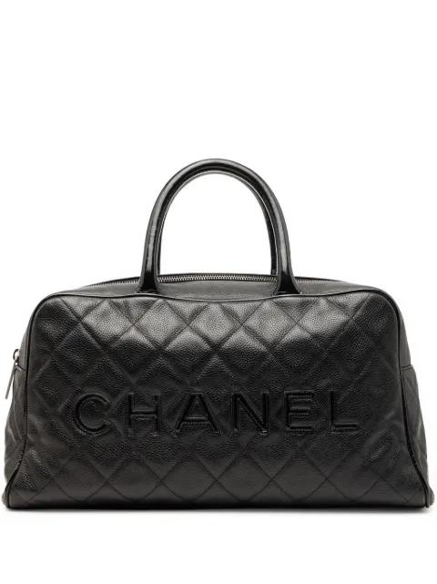 2000-2002 Large Quilted Caviar and Patent Logo Bowler Bag travel bag by CHANEL 