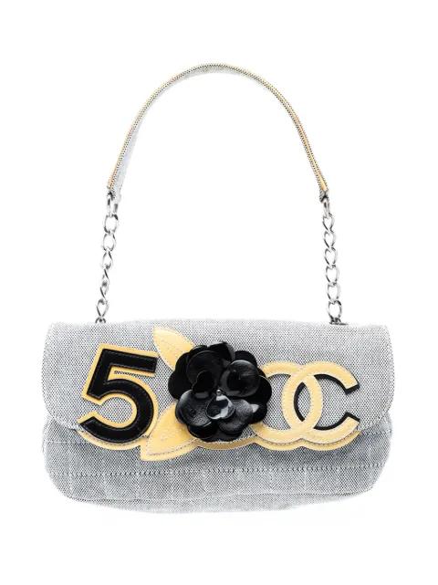 2005-2006 Choco Bar Canvas Camellia CC No. 5 Flap handbag by CHANEL 