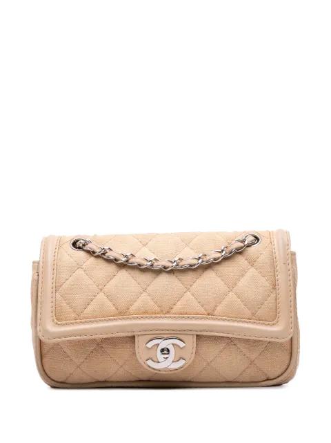 2006-2008 Medium Classic Lambskin Trimmed Canvas Line Double Flap shoulder bag by CHANEL 2006-2008 Medium Classic Lambskin Trimmed Canvas Line Double Flap shoulder bag by CHANEL