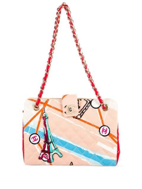 2006 Map of Paris-print CC turn-lock shoulder bag by CHANEL 