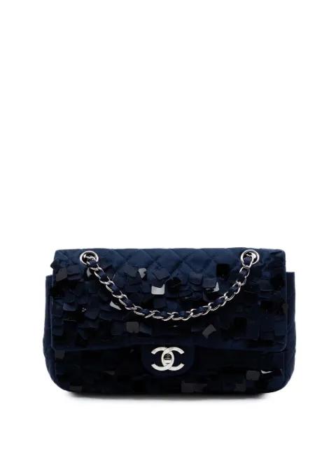 2008-2009 Medium Classic Satin Paillette Embellished Double Flap shoulder bag by CHANEL 