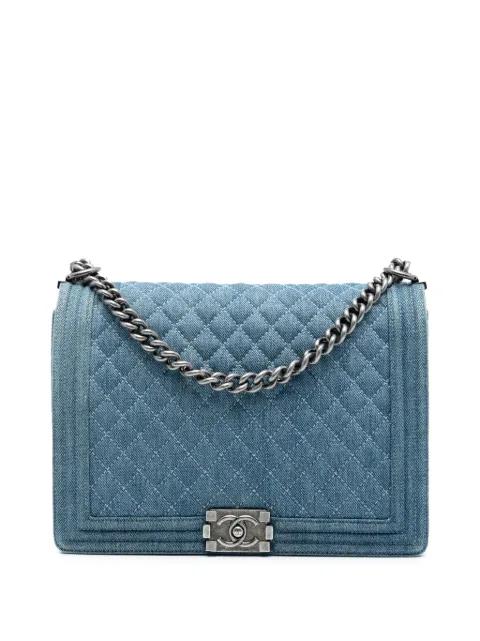 2012-2013 Large Quilted Denim Boy Flap crossbody bag by CHANEL 