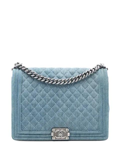 2012-2013 Large Quilted Denim Boy Flap crossbody bag by CHANEL 