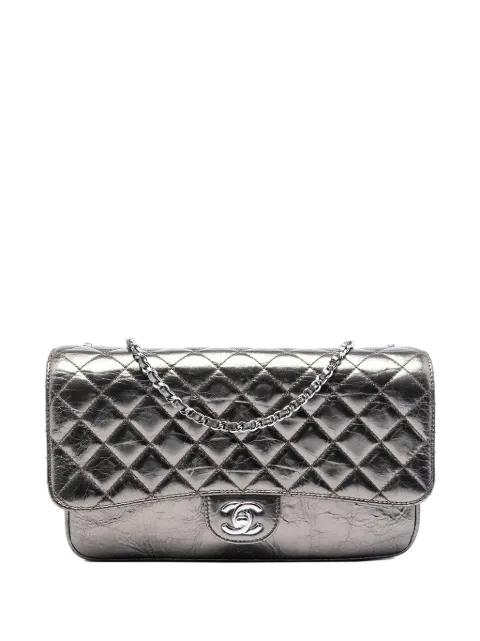 2012 Medium Metallic Crackled Calfskin Clams Pocket Flap shoulder bag by CHANEL 