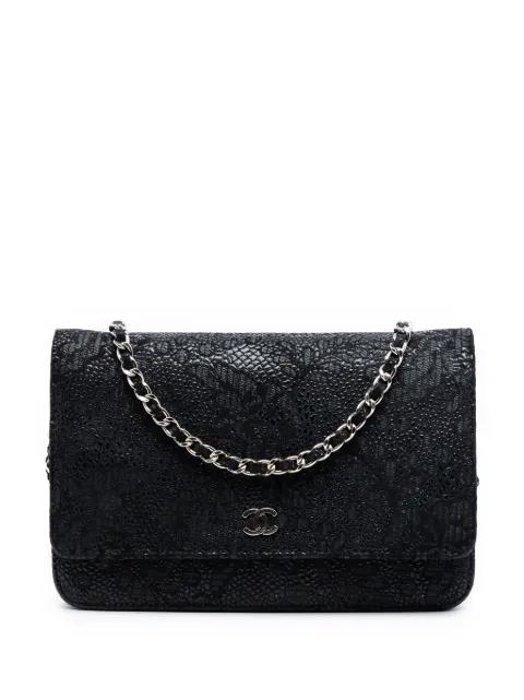 2013-2014 CC Lace Overlay Goatskin Wallet On Chain crossbody bag by CHANEL 
