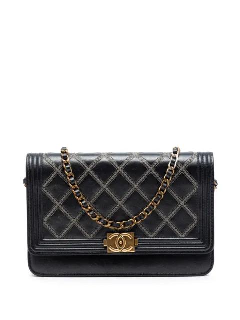 2013-2014 Quilted Lambskin Double Stitch Boy Wallet On Chain crossbody bag by CHANEL 