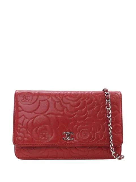 2014-2015 CC Embossed Lambskin Camellia Wallet On Chain crossbody bag by CHANEL 