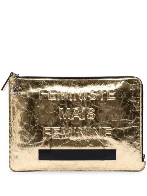 2014-2015 Metallic Crinkled Calfskin Feministe Mais Feminine Pouch clutch bag by CHANEL 