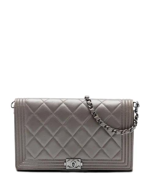 2014-2015 Quilted Metallic Lambskin Boy Clutch On Chain shoulder bag by CHANEL 