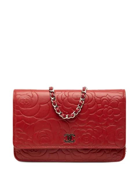 2014 CC Embossed Lambskin Camellia Wallet On Chain crossbody bag by CHANEL 