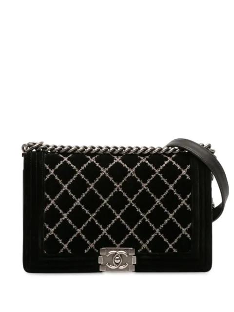 2014 Medium Quilted Velvet Wild Stitch Boy Flap crossbody bag by CHANEL 