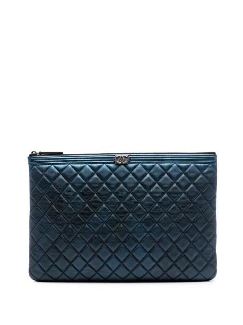 2015-2016 Large Quilted Metallic Lambskin Boy O Case clutch bag by CHANEL 