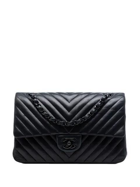 2015-2016 Medium Classic Chevron Lambskin So Black Double Flap shoulder bag by CHANEL 